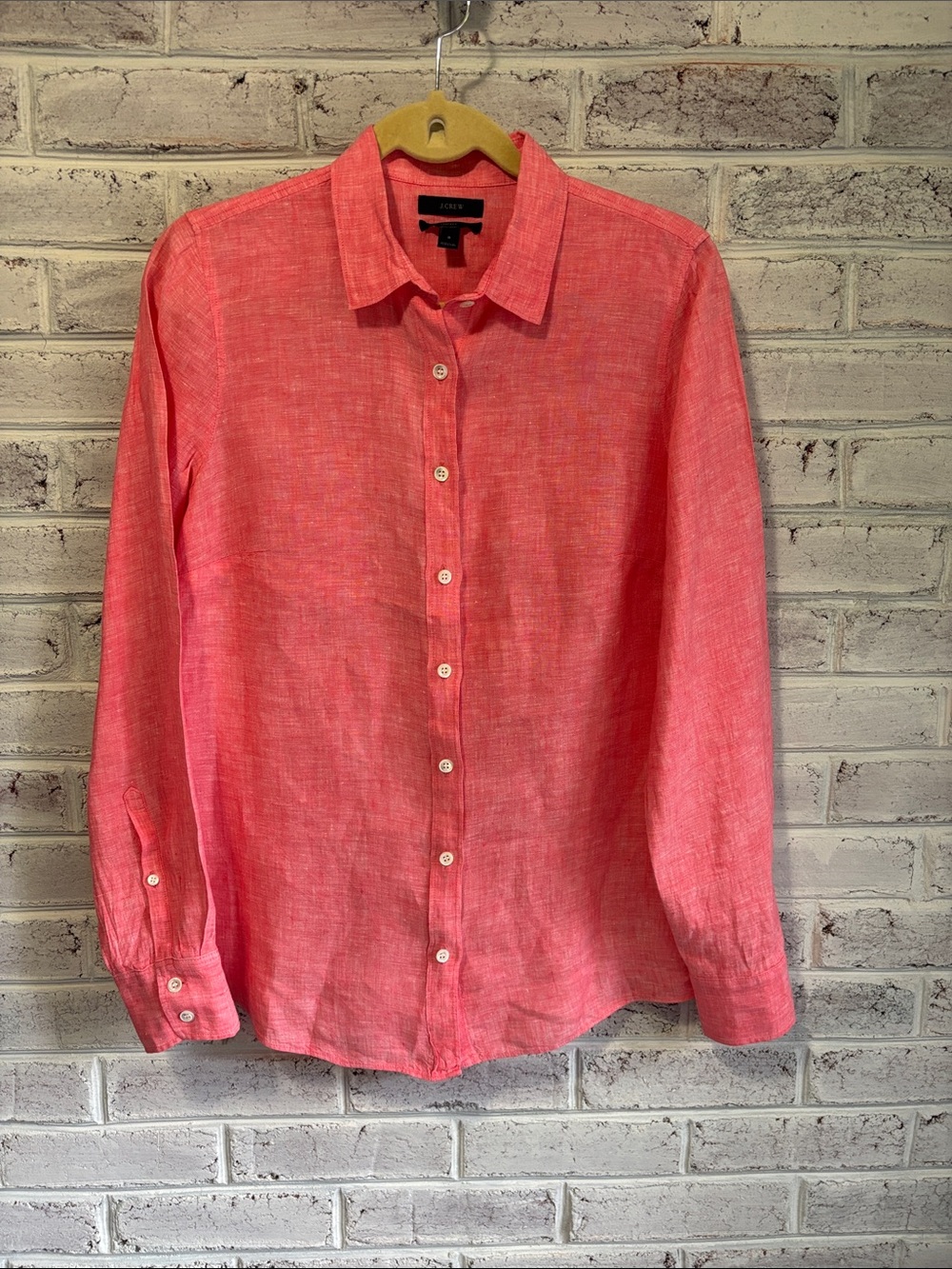 J. Crew Women’s Coral 100% Linen Button-Down Shirt Size 6